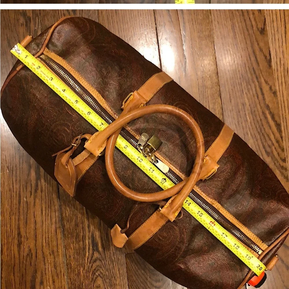 ETRO MILANO Paisley Coated Canvas Vachetta Leather Boston Shoulder Weekend Bag